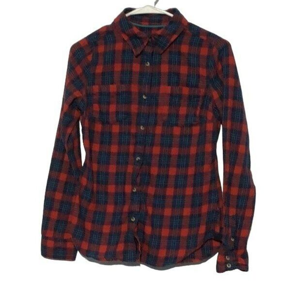 Women's Red Blue Plaid Button-Up Shirt Medium - Picture 1 of 8